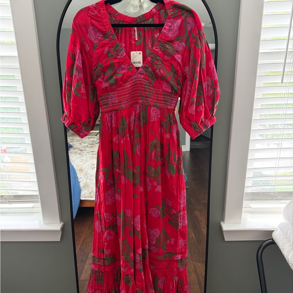 Free People Vibrant Red Floral Maxi Dress